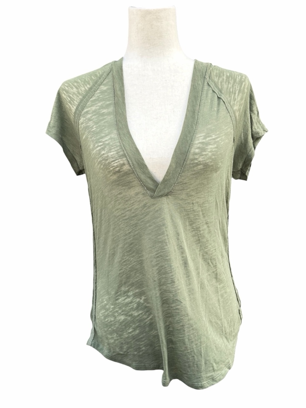 We The Free free people Light olive Green V-Neck Short Sleeve Tee burnout sheer